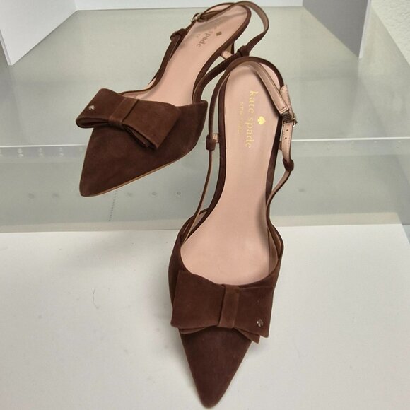 kate spade Shoes - Kate Spade brown suede pointed toe low heel sandals with bow detail size 9B EUC